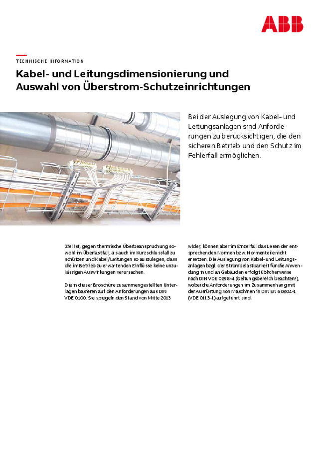 Kabel- und Leitungsdimensionierung und Auswahl von Überstrom-Schutzeinrichtungen