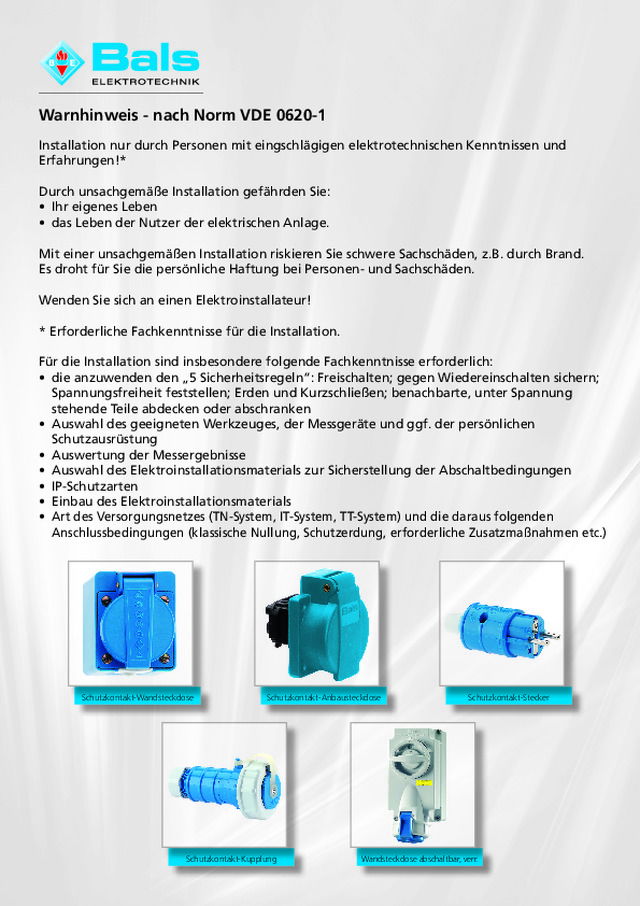 Installationshinweis Schutzkontakt