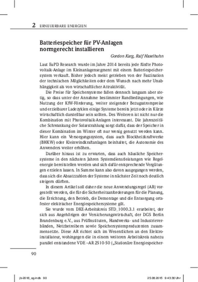 Batteriespeicher für PV-Anlagen normgerecht installieren