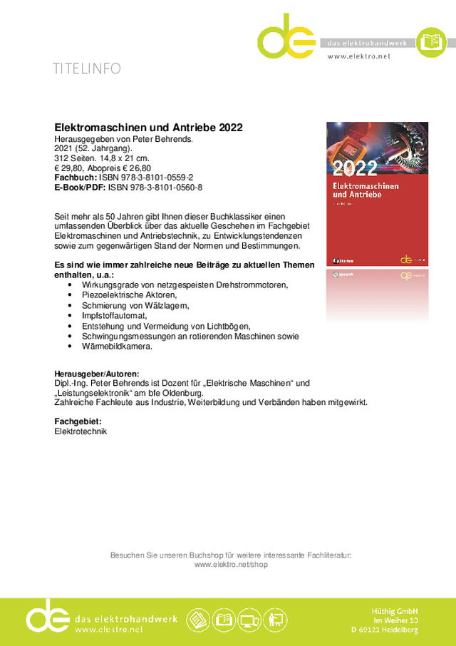 Elektromaschinen und Antriebe 2022 |  Titelinfo
