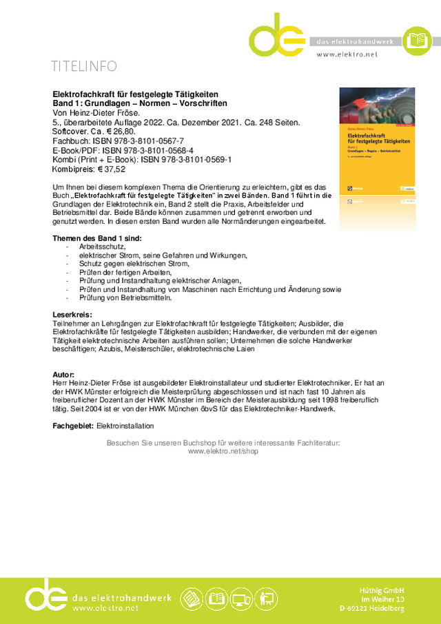 Elektrofachkraft für festgelegte Tätigkeiten Band 1: Grundlagen – Normen – Vorschriften