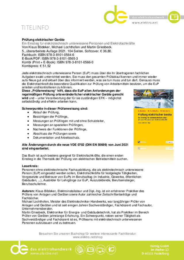 TITELINFO - Prüfung elektrischer Geräte