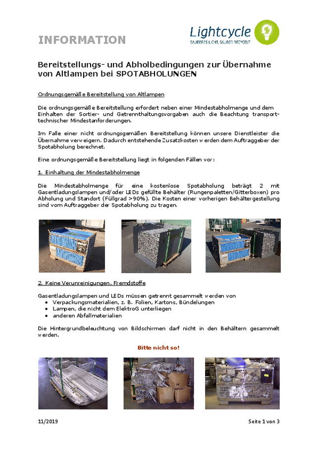 Bereitstellungs- und Abholbedingungen zur Übernahme von Altlampen bei SPOTABHOLUNGEN