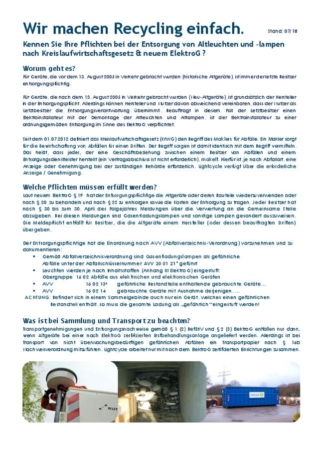 Beleuchtungsentsorgung mit LIGHTCYCLE