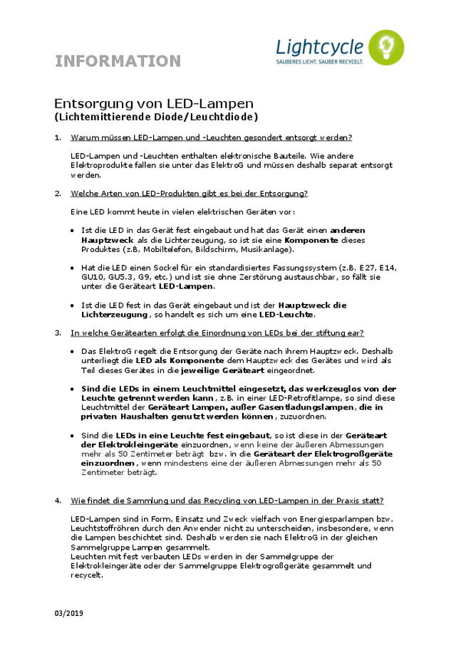 Entsorgung von LED-Lampen