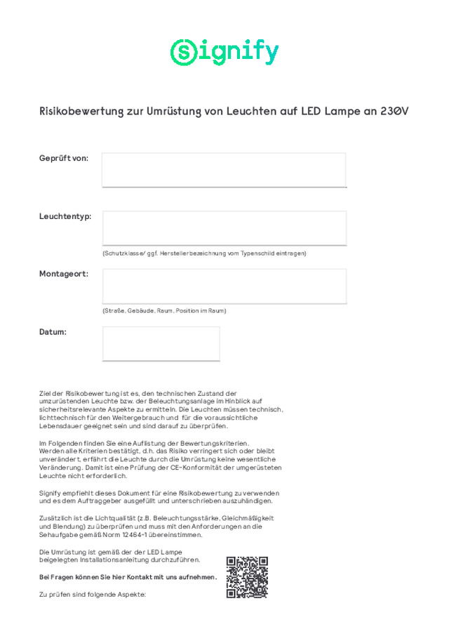 Risikobewertung zur Umrüstung von Leuchten auf LED-Lampe an 230V