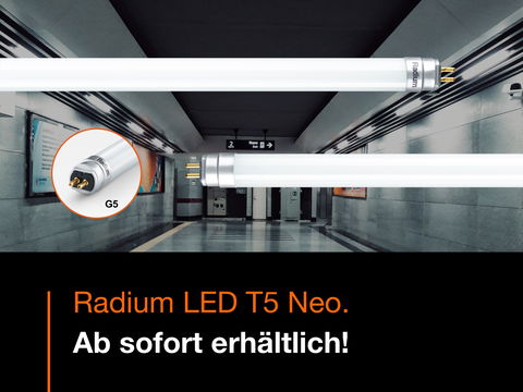 Dimmbar, notstromtauglich, DALI-fähig: Neo-Features jetzt auch in T5-Röhren! Radium LED T5 Neo sind ab sofort erhältlich.