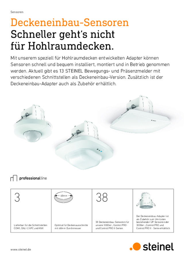 Deckeneinbau-Sensoren Schneller geht‘s nicht für Hohlraumdecken.
