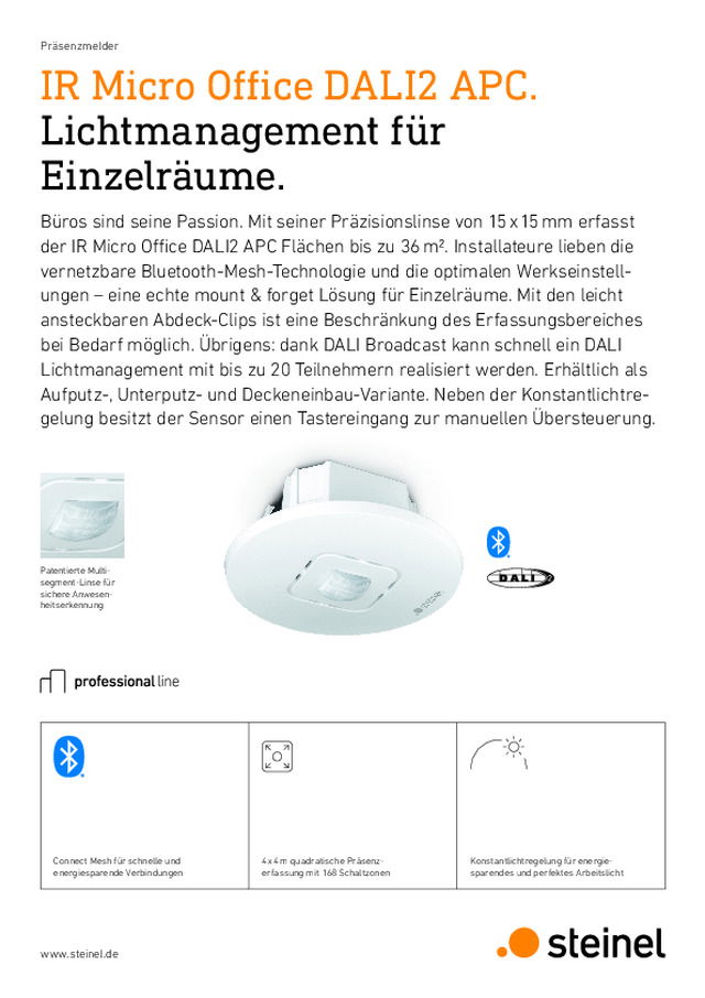 IR Micro Office DALI2 APC. Lichtmanagement für Einzelräume.