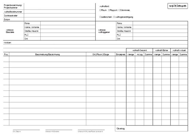 Aufmaß Protokoll quer