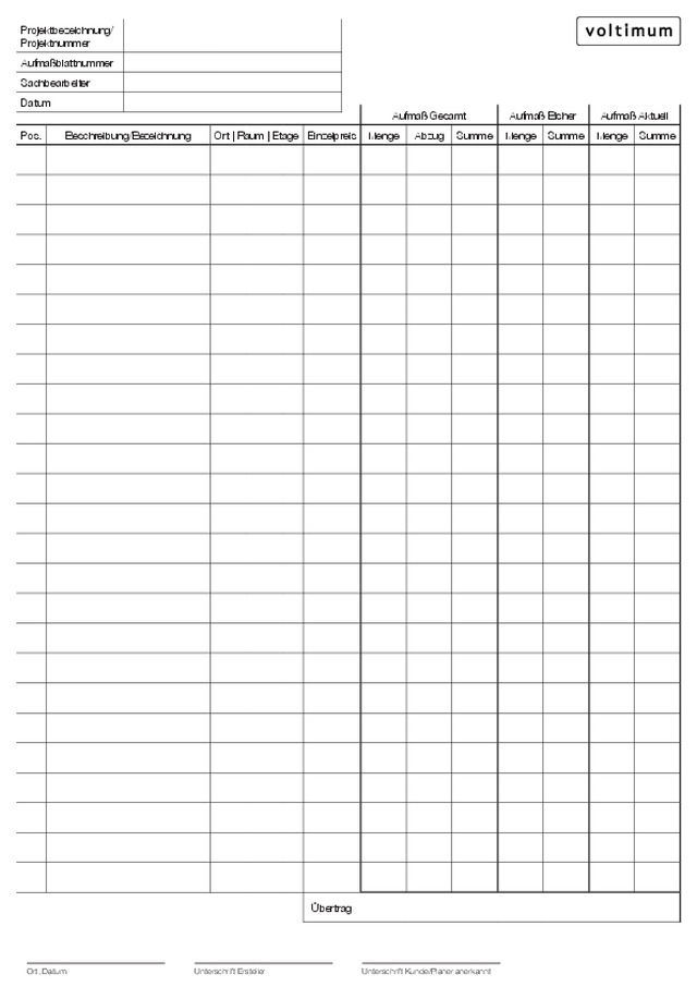 Aufmaß Protokoll hochkant