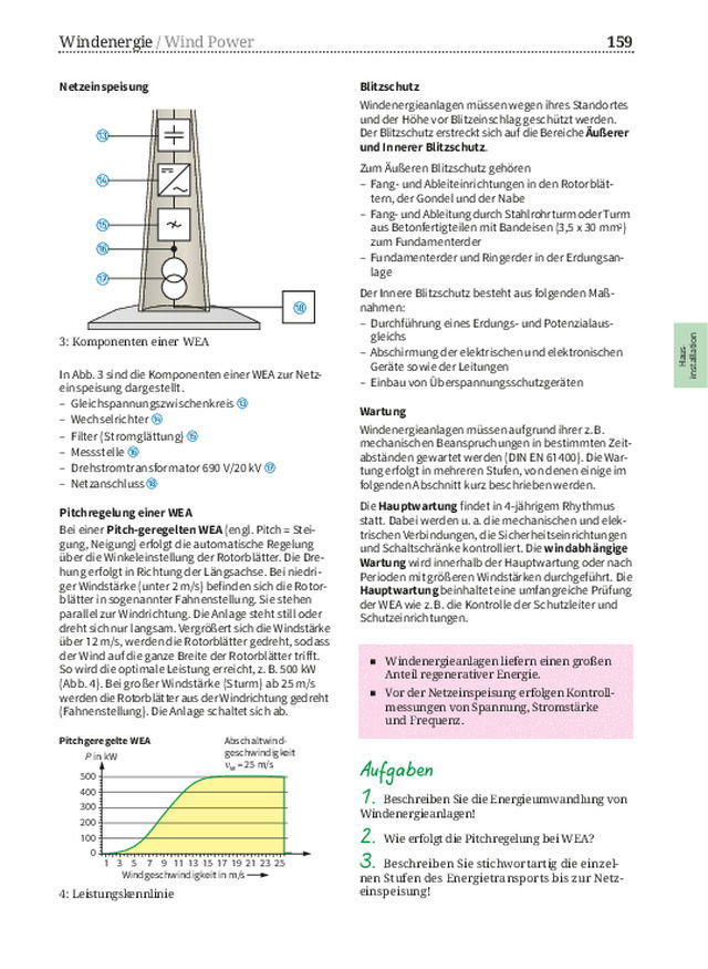 Netzeinspeisung, Pitchregelung einer WEA, Blitzschutz & Wartung