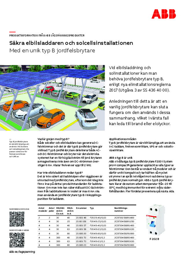 Jordfelsbrytare typ B för sol och laddinfrastruktur