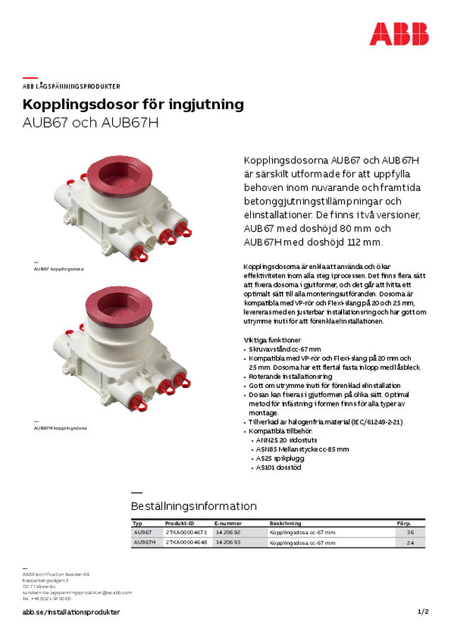 ABB Kopplingsdosor AUB67 AUB67H