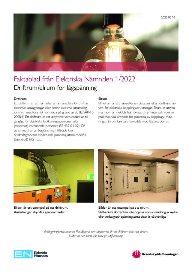 Driftrum/elrum för lågspänning