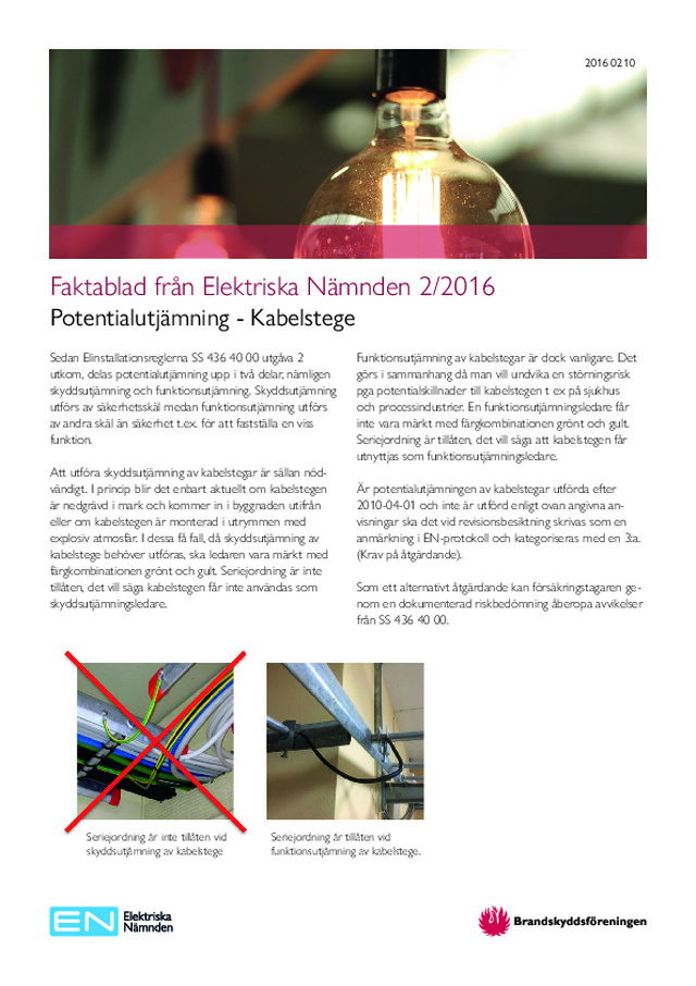 Potentialutjämning - Kabelstege