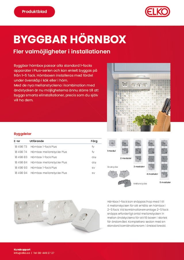 ELKO produktblad Byggbar hörnbox