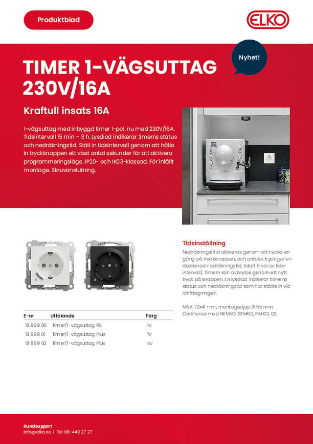 Timer 1-vägsuttag  230V/16A