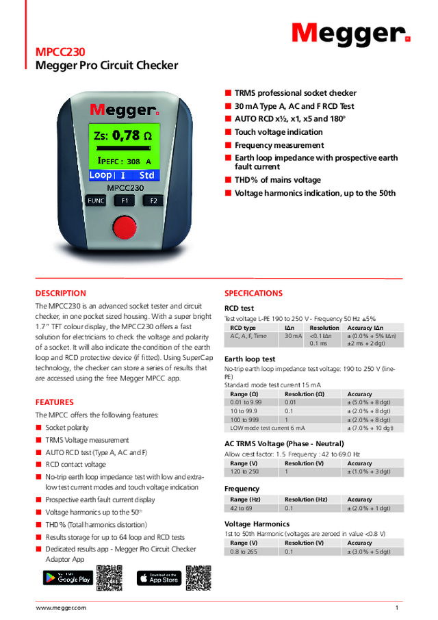 MPCC230 vägguttagsprovare ds