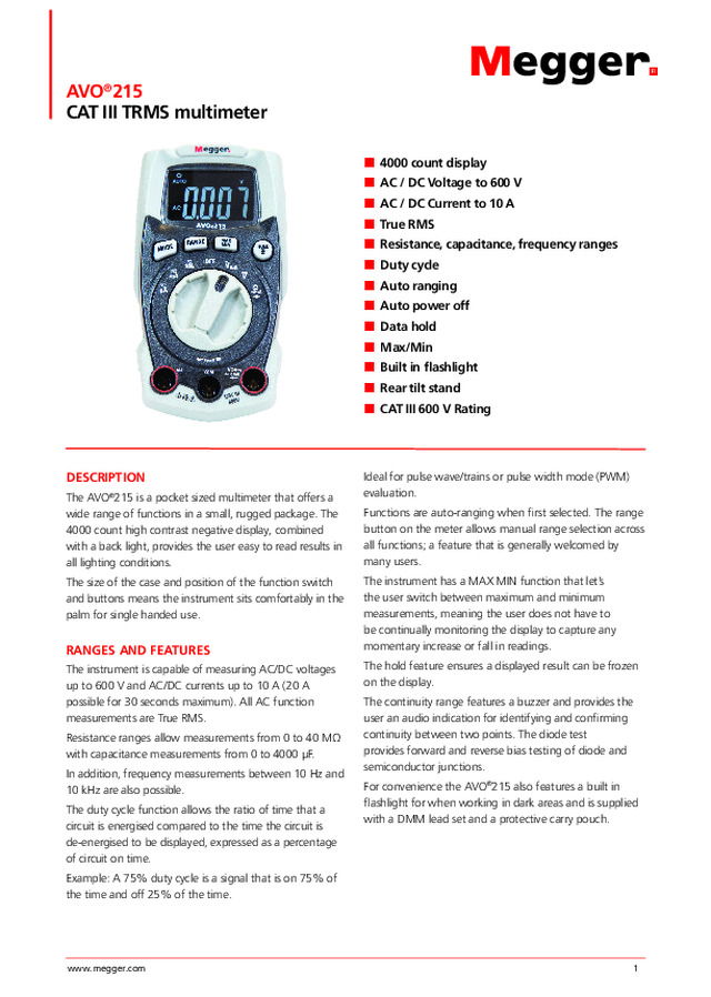 AVO215 multimeter DS