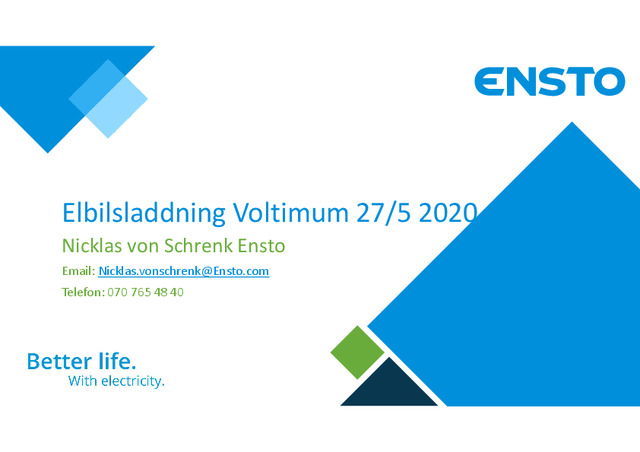 Voltimum avancerar presentation: Ensto - Elbilsladdning idag och i framtiden